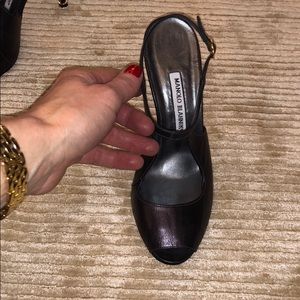 Manolo Blahnik dark pewter heels